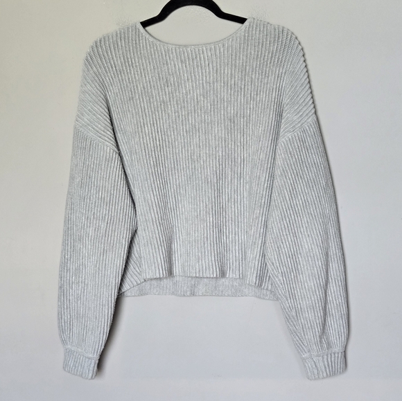 Lunya Gray Cozy Organic Cotton Silk Reversible Ribbed Pullover Oversized Sweater - Picture 4 of 8